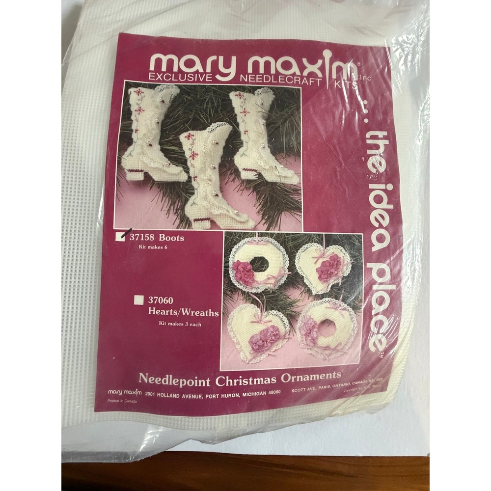 VTG Mary Maxim Plastic Canvas Victorian Boot Needlepoint Xmas Ornaments Kit DIY